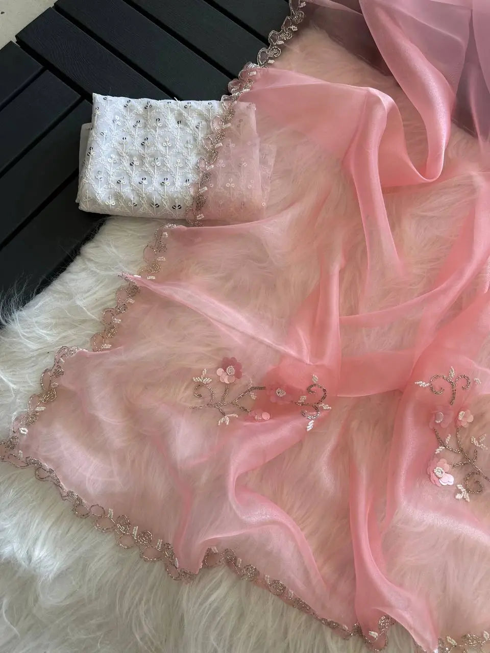 Pure Organza Saree With Jardoshi Hand Embroidery