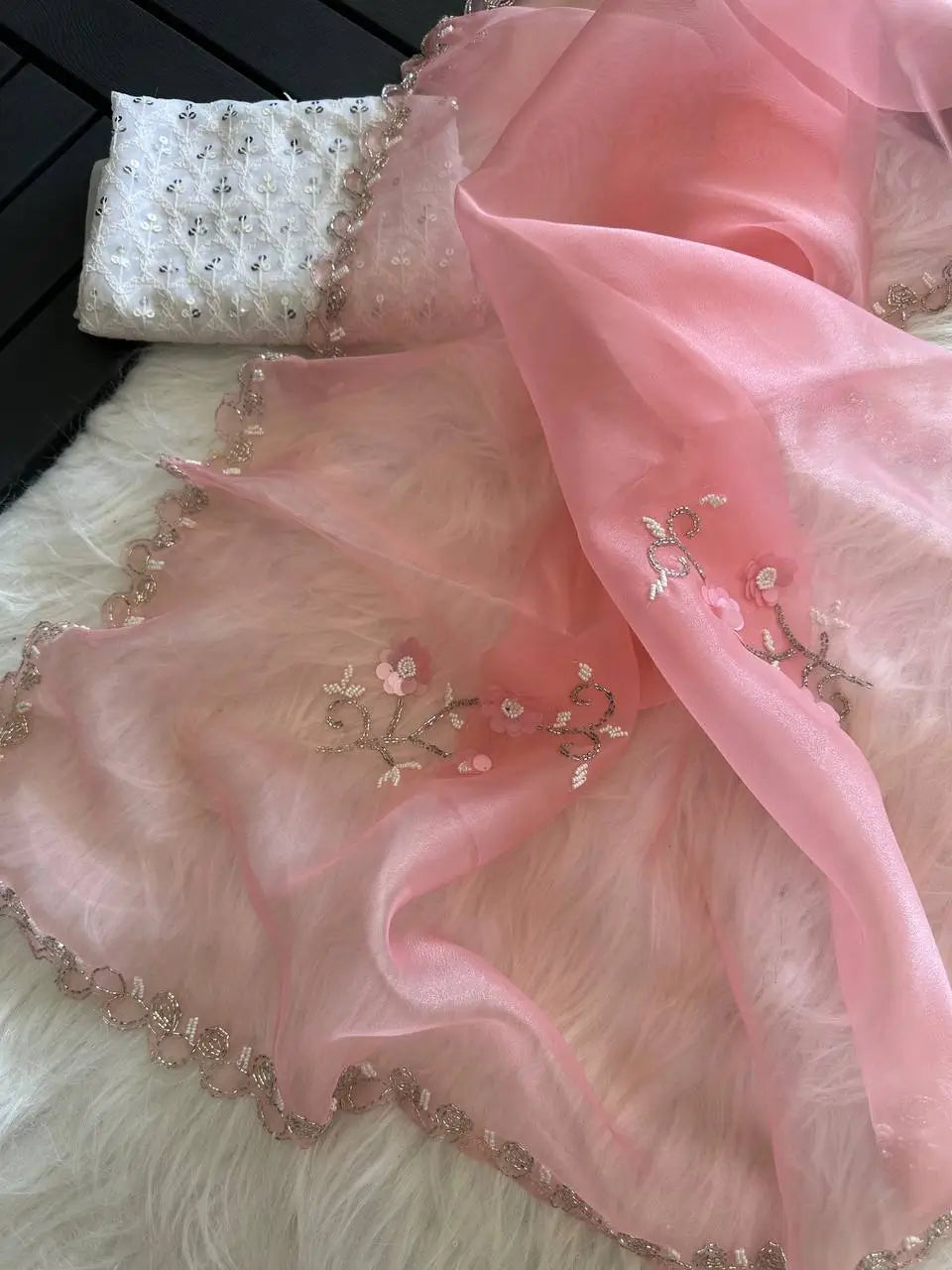 Pure Organza Saree With Jardoshi Hand Embroidery