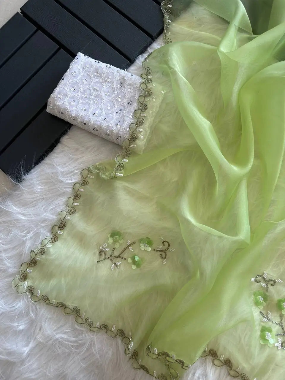Pure Organza Saree With Jardoshi Hand Embroidery