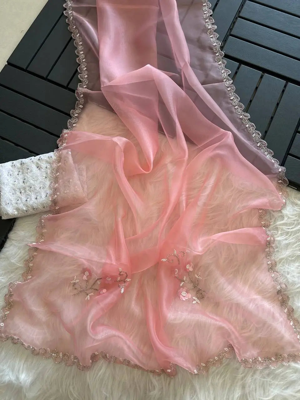 Pure Organza Saree With Jardoshi Hand Embroidery