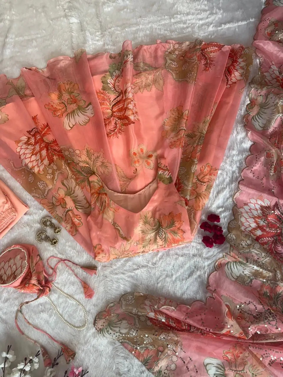 Pure Organza Silk Printed Anarkali Set