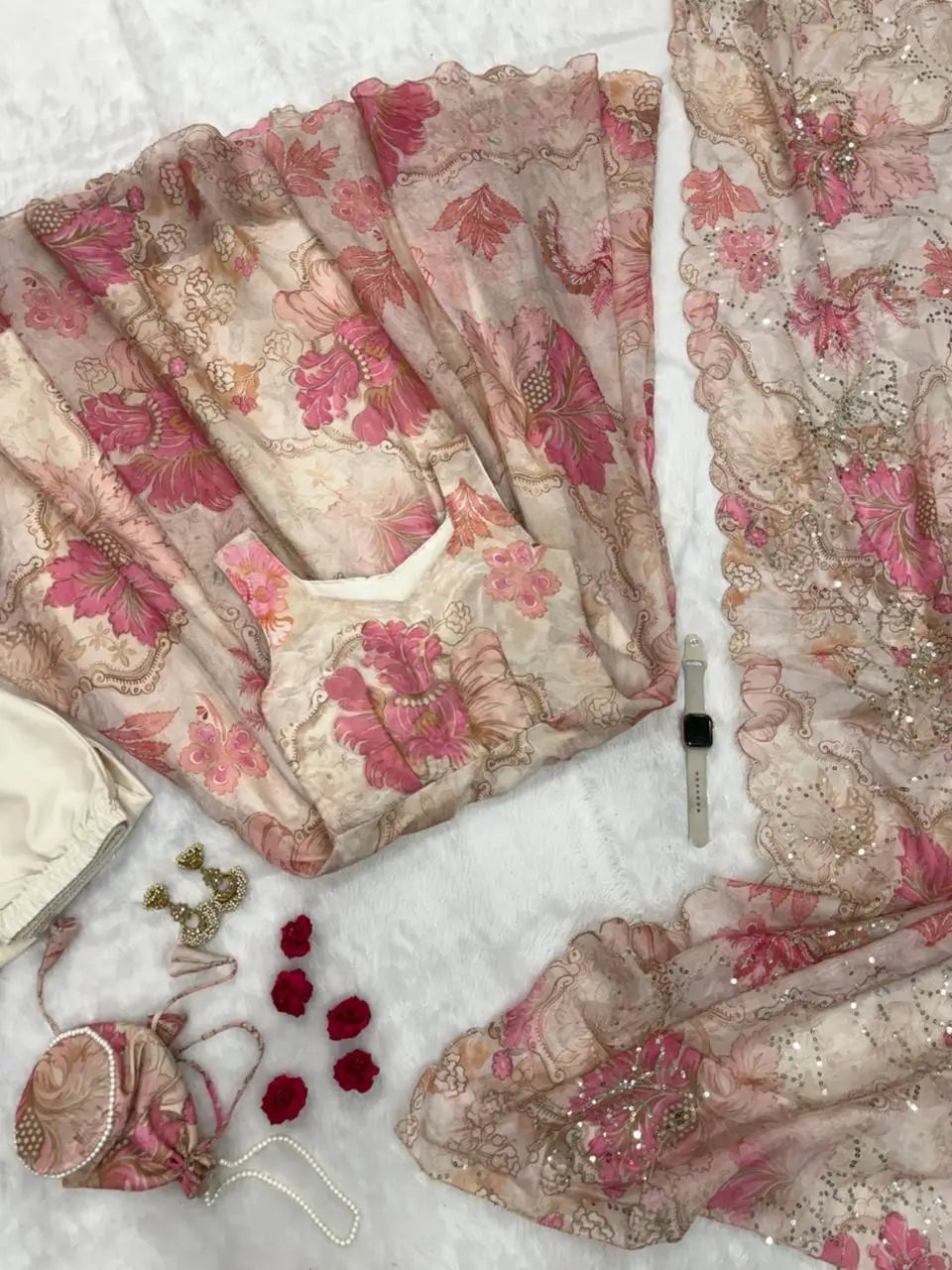 Pure Organza Silk Printed Anarkali Set