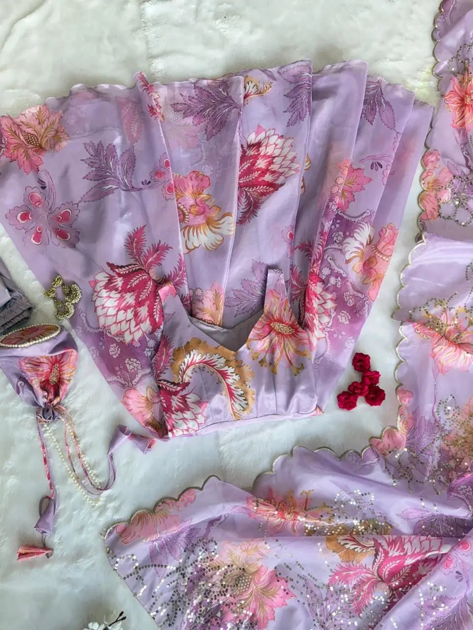 Pure Organza Silk Printed Anarkali Set