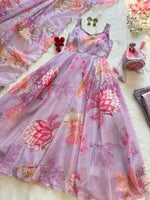 Pure Organza Silk Printed Anarkali Set