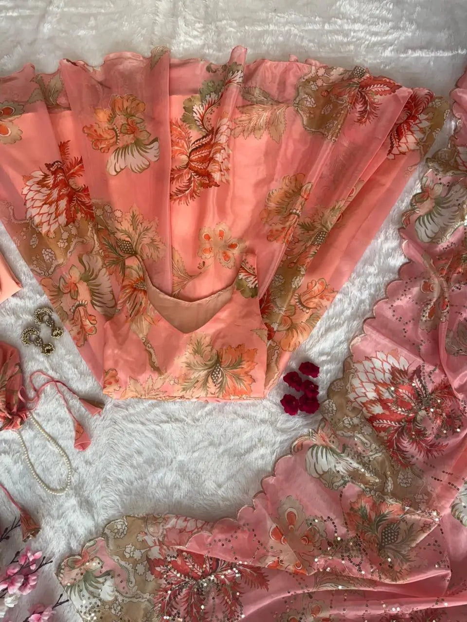 Pure Organza Silk Printed Anarkali Set