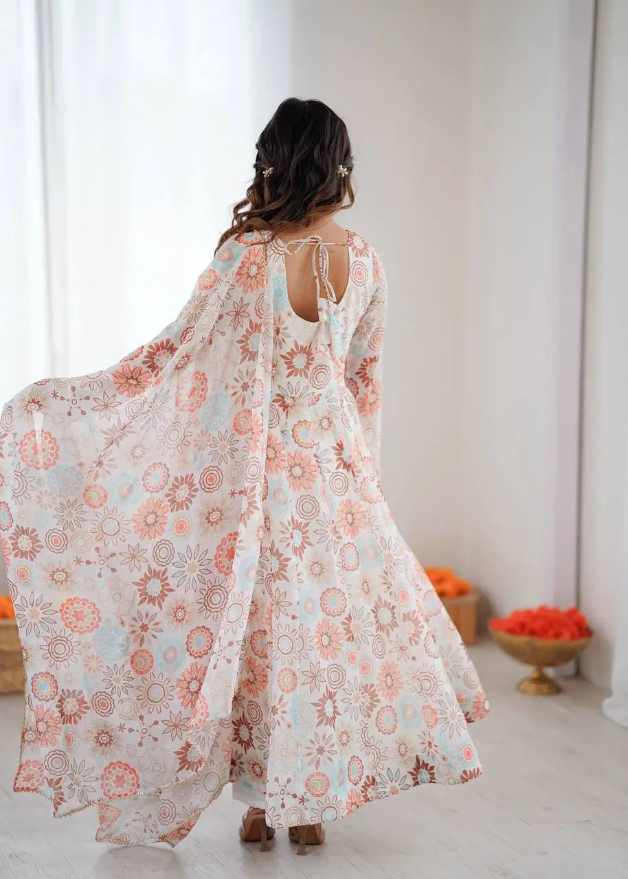 Pure Organza silk Floral Print Festive Gown Set