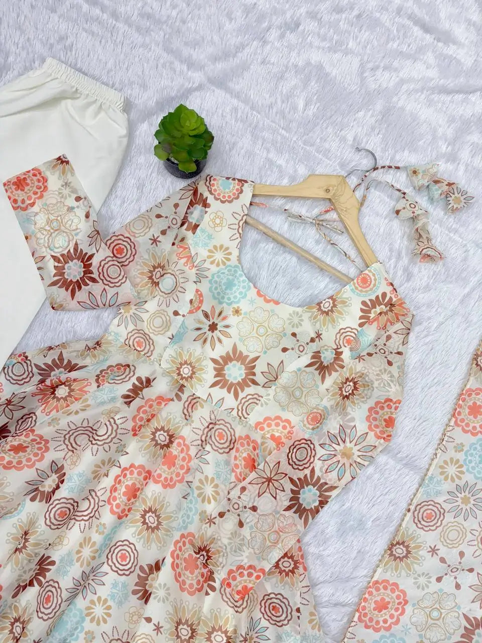 Pure Organza silk Floral Print Festive Gown Set