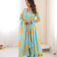 Pure Organza silk Floral Print Festive Gown Set