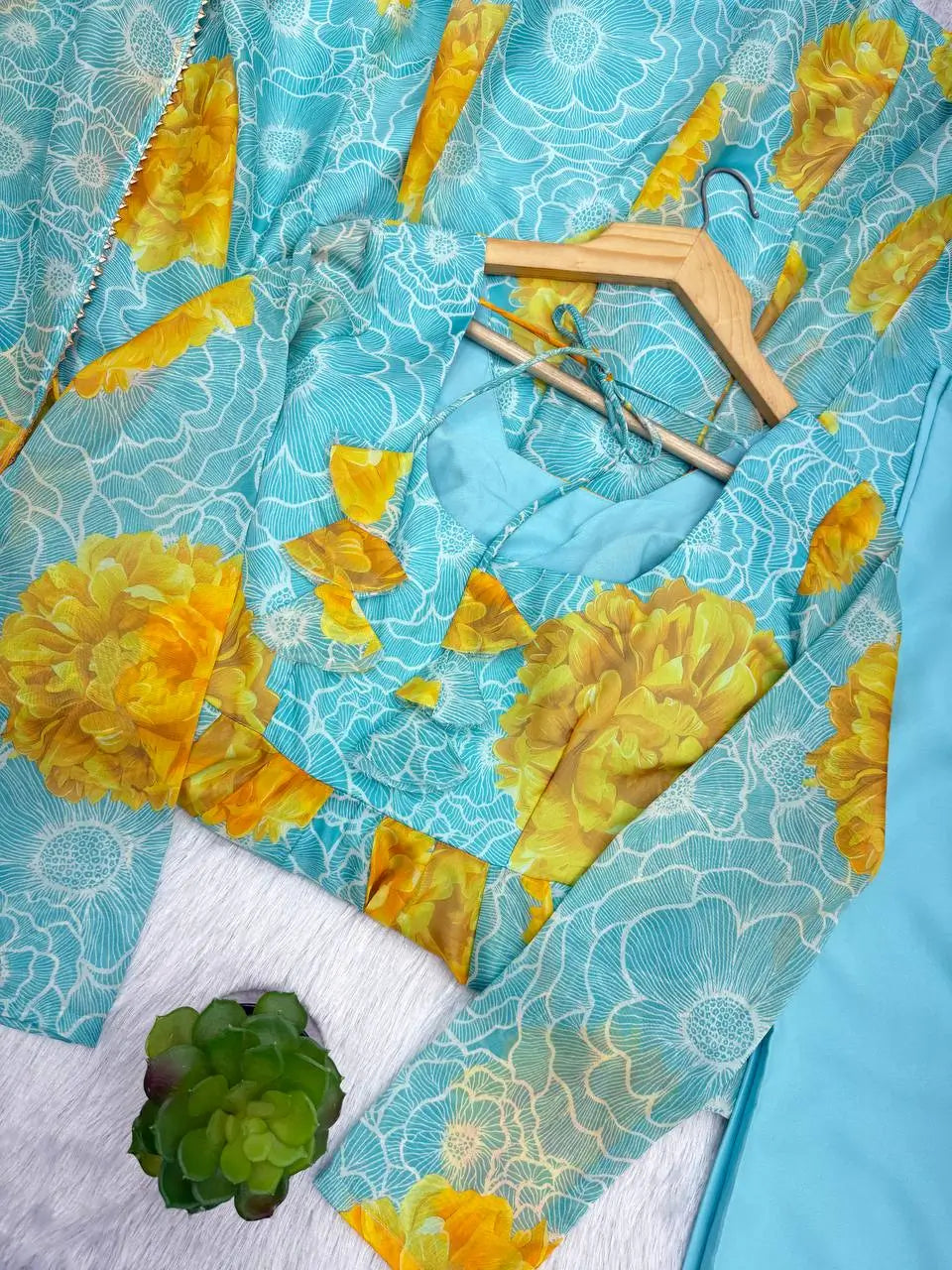 Pure Organza silk Floral Print Festive Gown Set