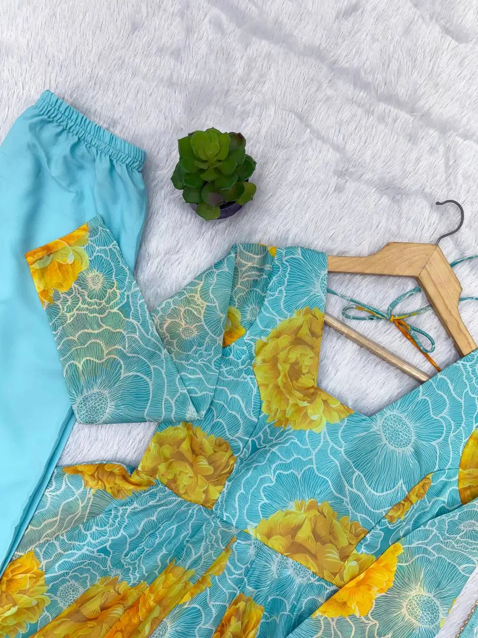 Pure Organza silk Floral Print Festive Gown Set