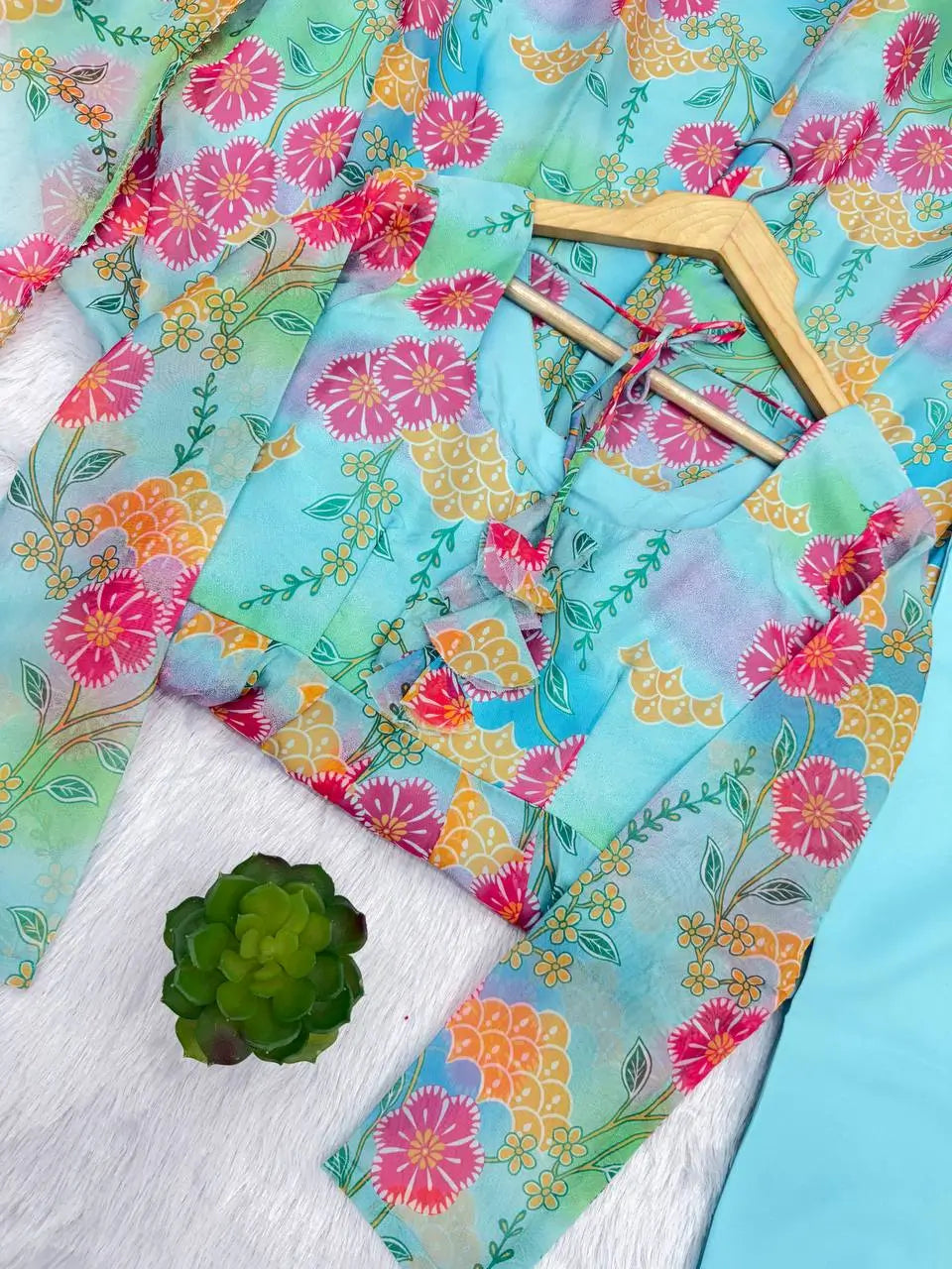 Pure Organza silk Floral Print Festive Gown Set