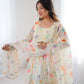 Pure Organza silk Floral Print Festive Gown Set