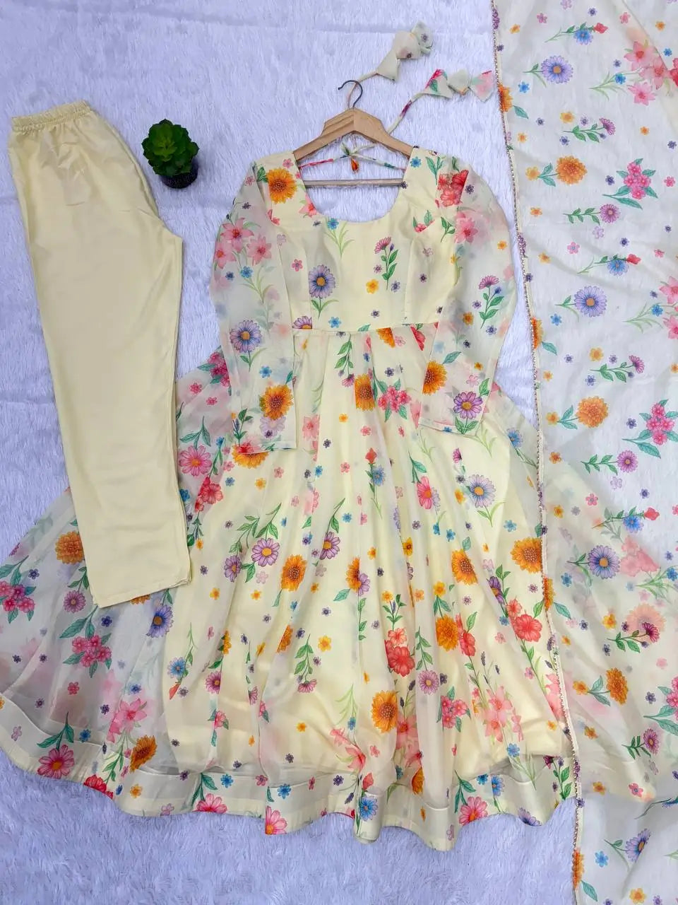 Pure Organza silk Floral Print Festive Gown Set