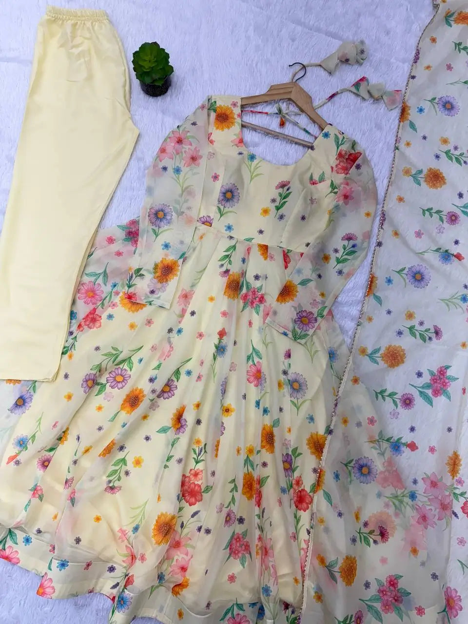 Pure Organza silk Floral Print Festive Gown Set