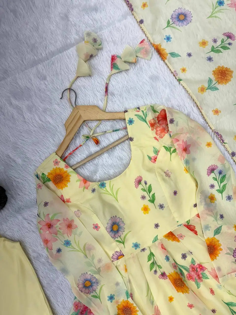 Pure Organza silk Floral Print Festive Gown Set