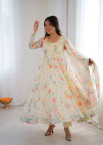 Pure Organza silk Floral Print Festive Gown Set