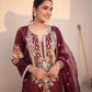 Pure Satin Silk Embroidered Plazzo Suit with Organza Dupatta – Sequins & Dori Work