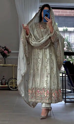 Pure Sheesha Silk Embroidered Gown Set with Dupatta and Bottom for Wedding Festive Occasion Wear