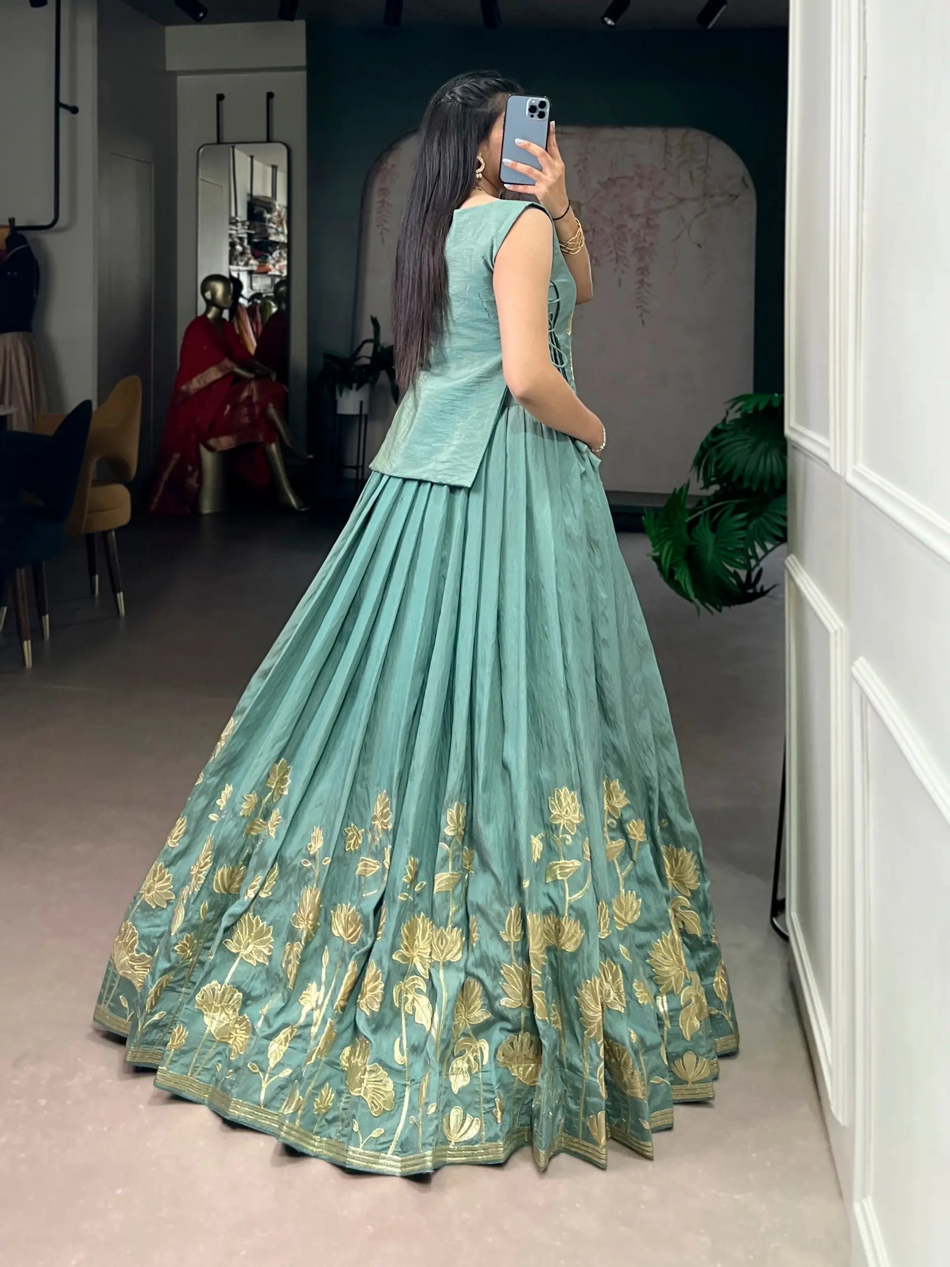 Pure Shimmer Embroidered Lehenga Set with Overlay Top – Wedding & Festive Wear