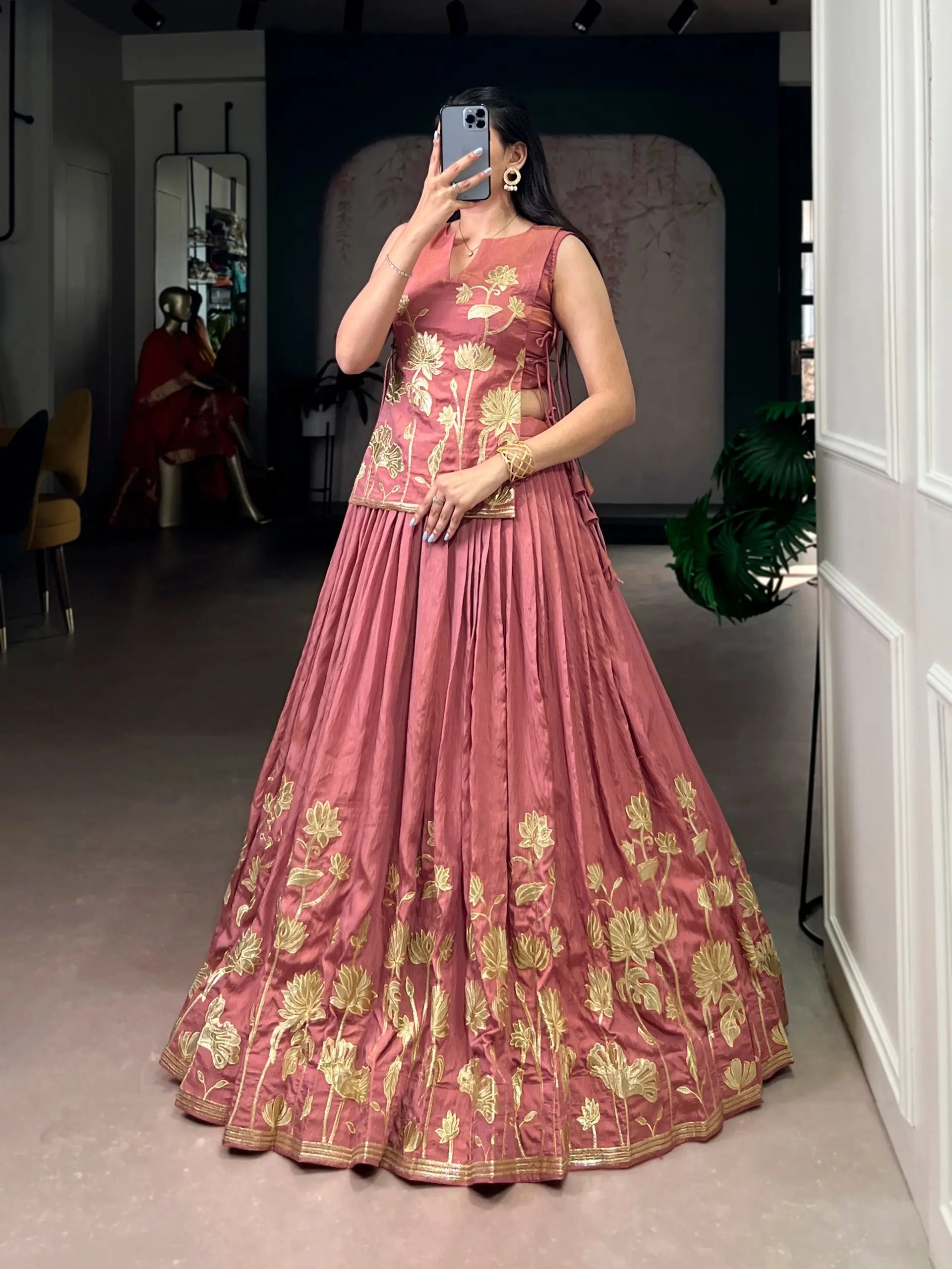 Pure Shimmer Embroidered Lehenga Set with Overlay Top – Wedding & Festive Wear