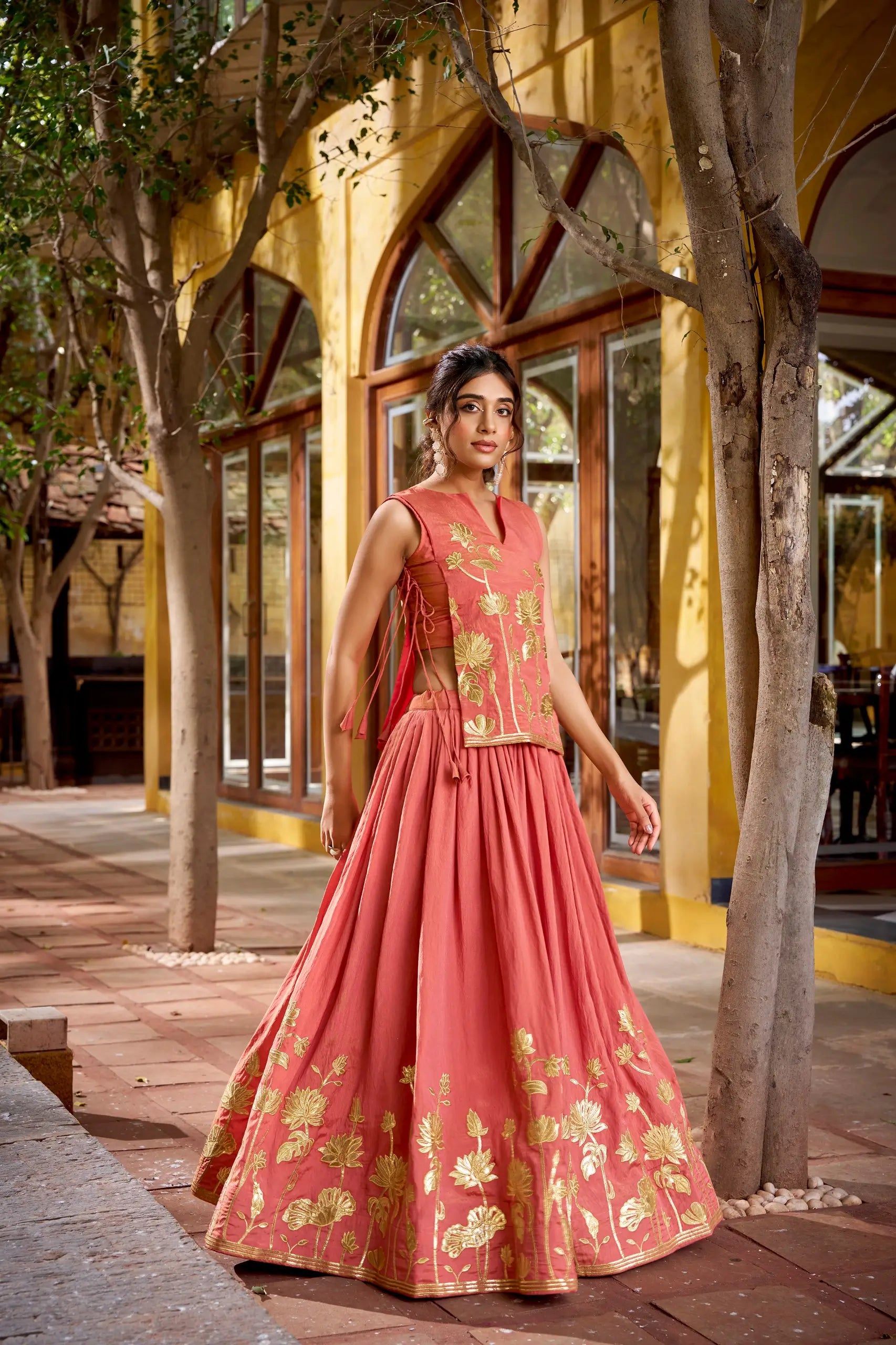 Pure Shimmer Embroidered Lehenga Set with Overlay Top – Wedding & Festive Wear