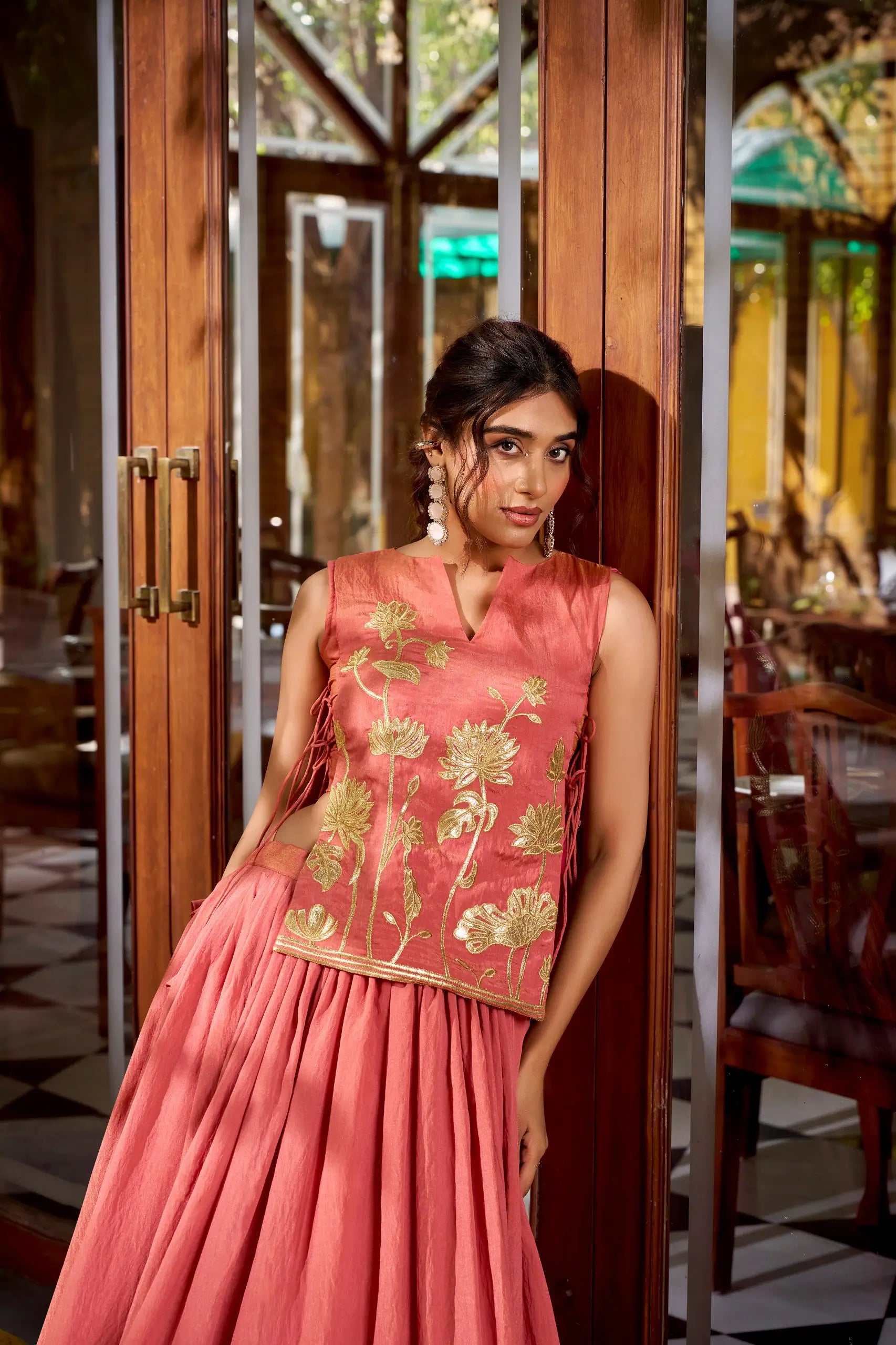 Pure Shimmer Embroidered Lehenga Set with Overlay Top – Wedding & Festive Wear