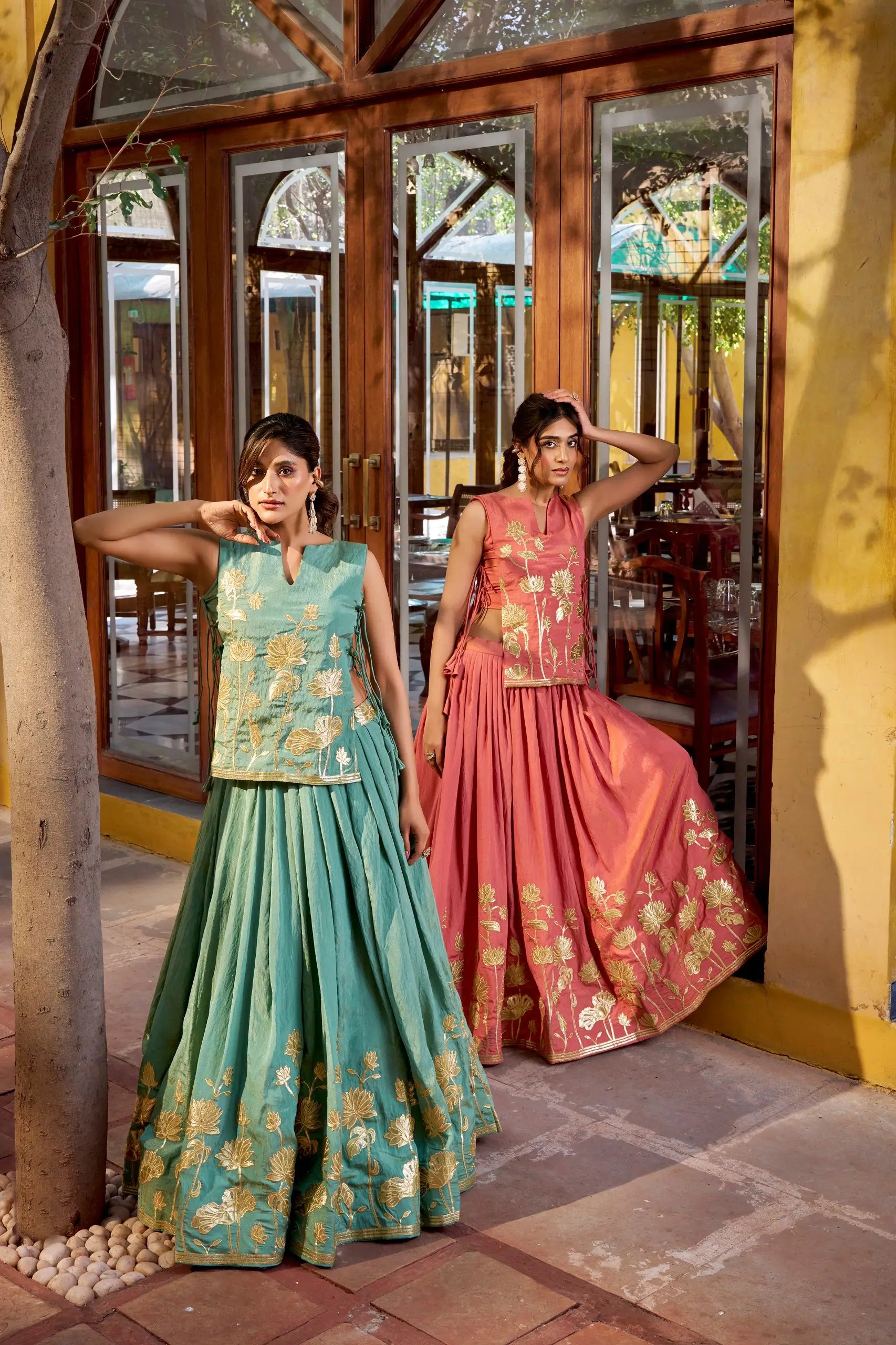 Pure Shimmer Embroidered Lehenga Set with Overlay Top – Wedding & Festive Wear