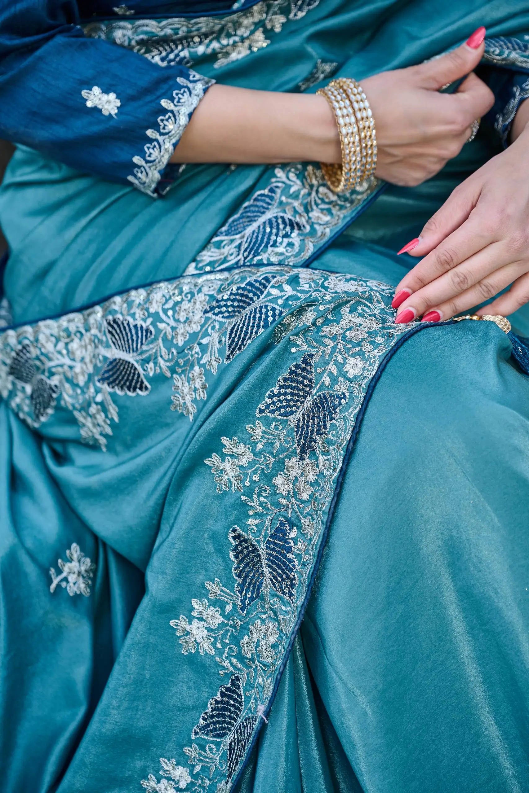 Pure Silk Embroidered Saree with Mono Silk Blouse