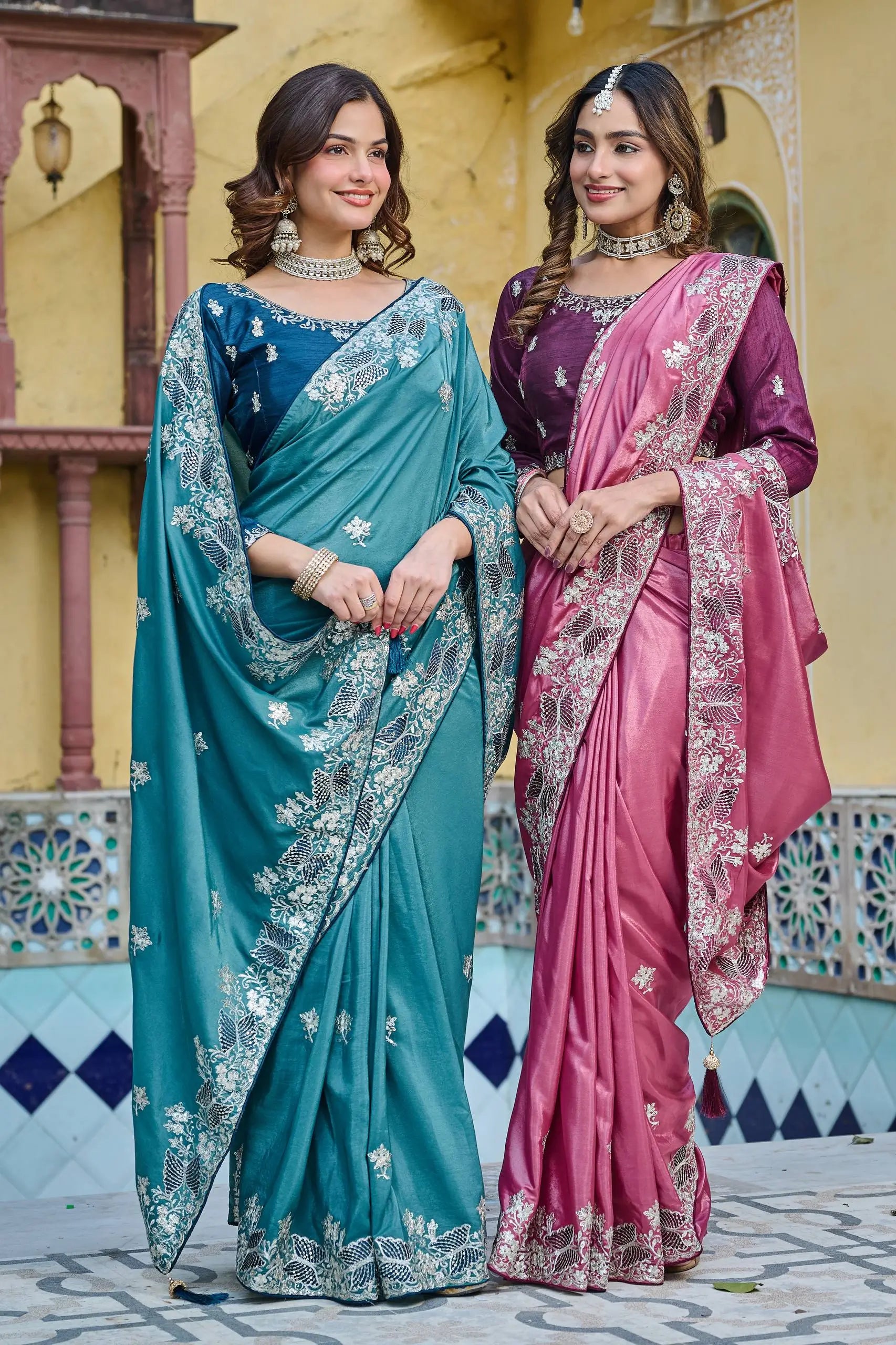 Pure Silk Embroidered Saree with Mono Silk Blouse