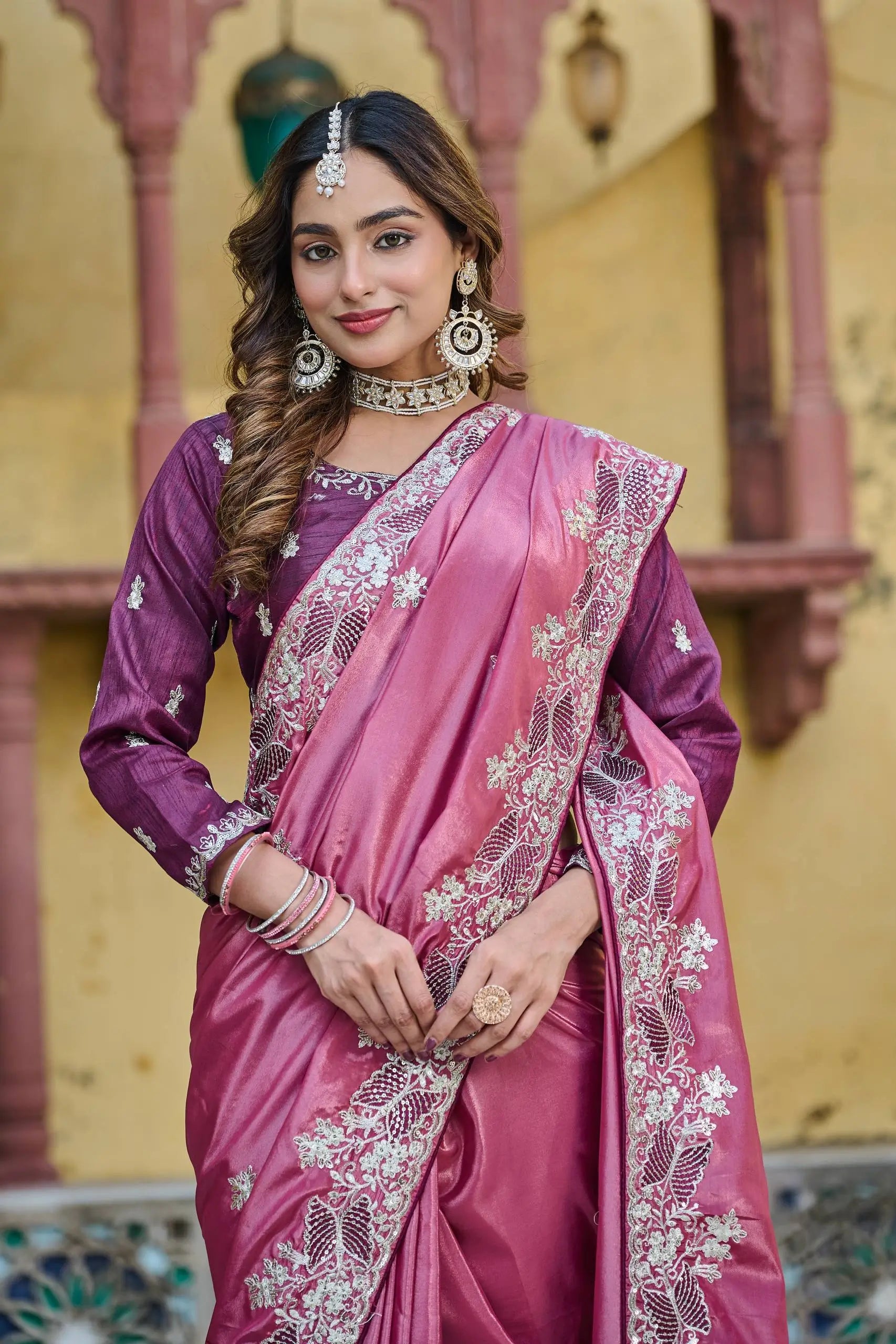 Pure Silk Embroidered Saree with Mono Silk Blouse