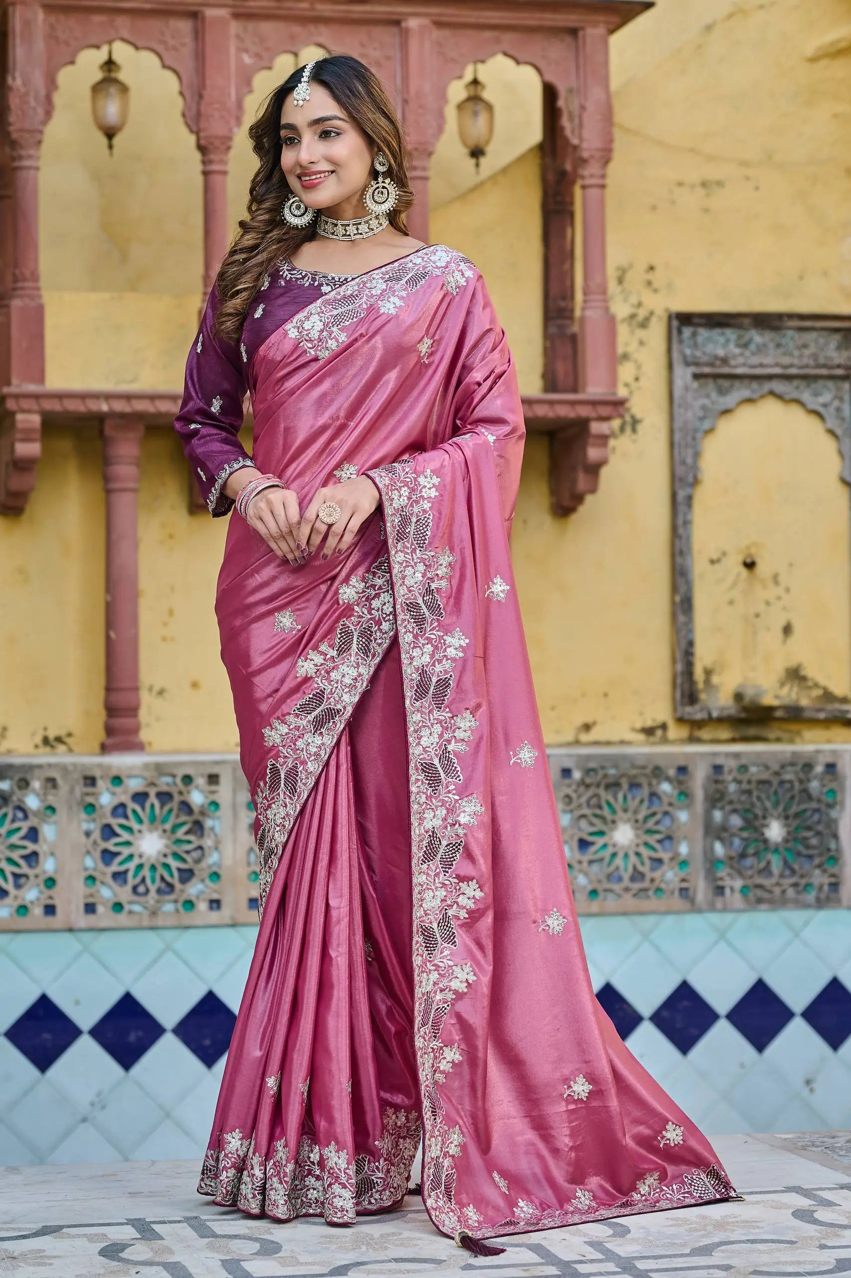 Pure Silk Embroidered Saree with Mono Silk Blouse