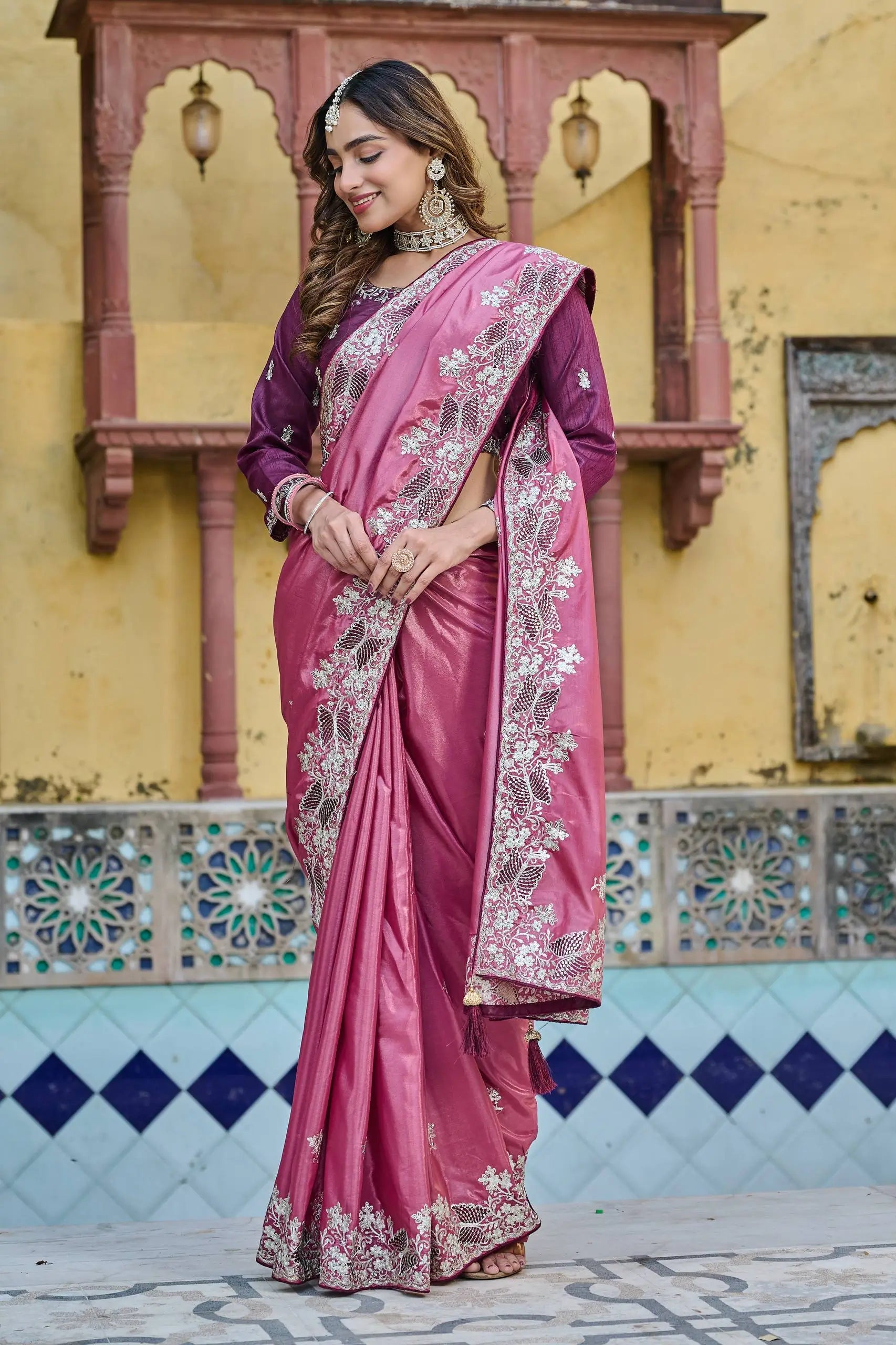 Pure Silk Embroidered Saree with Mono Silk Blouse