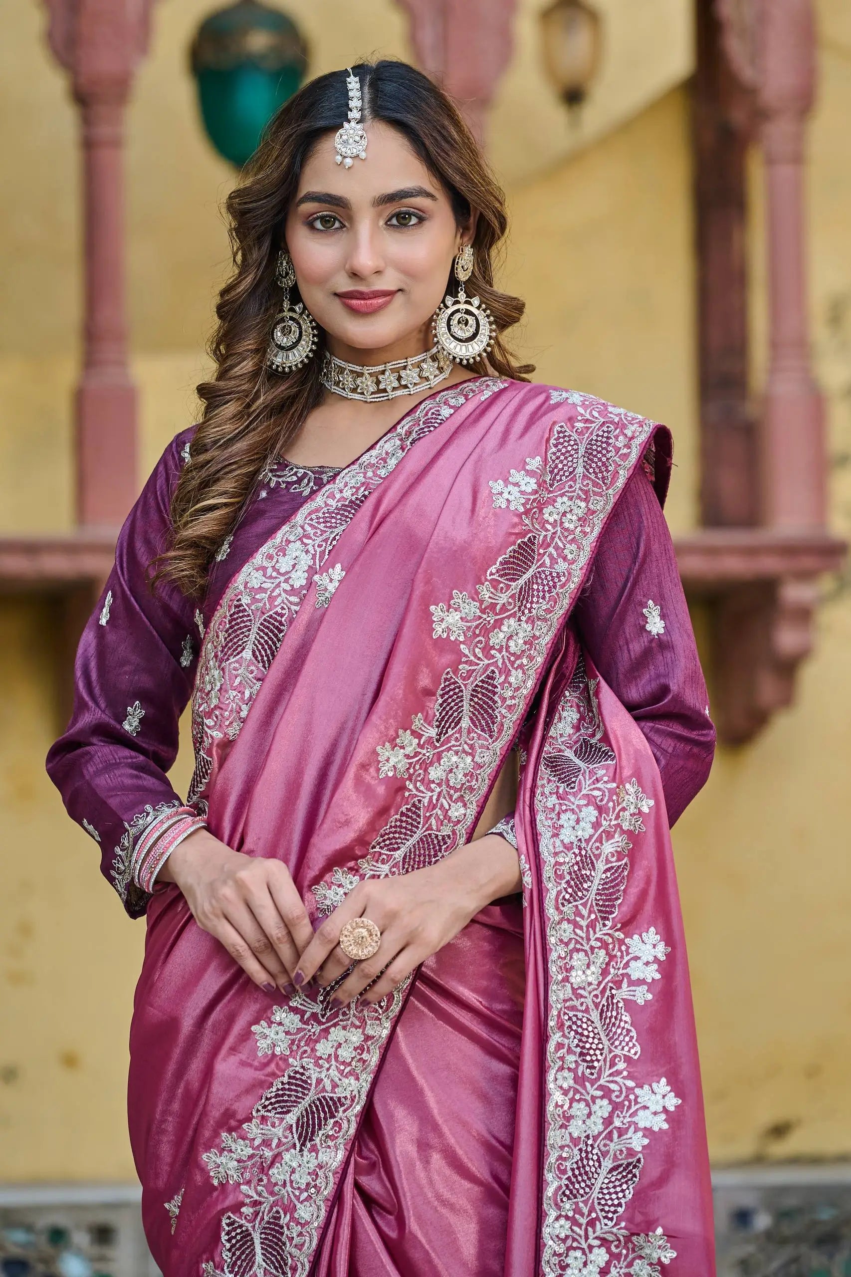Pure Silk Embroidered Saree with Mono Silk Blouse