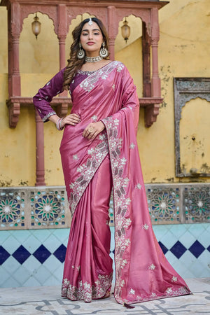 Pure Silk Embroidered Saree with Mono Silk Blouse