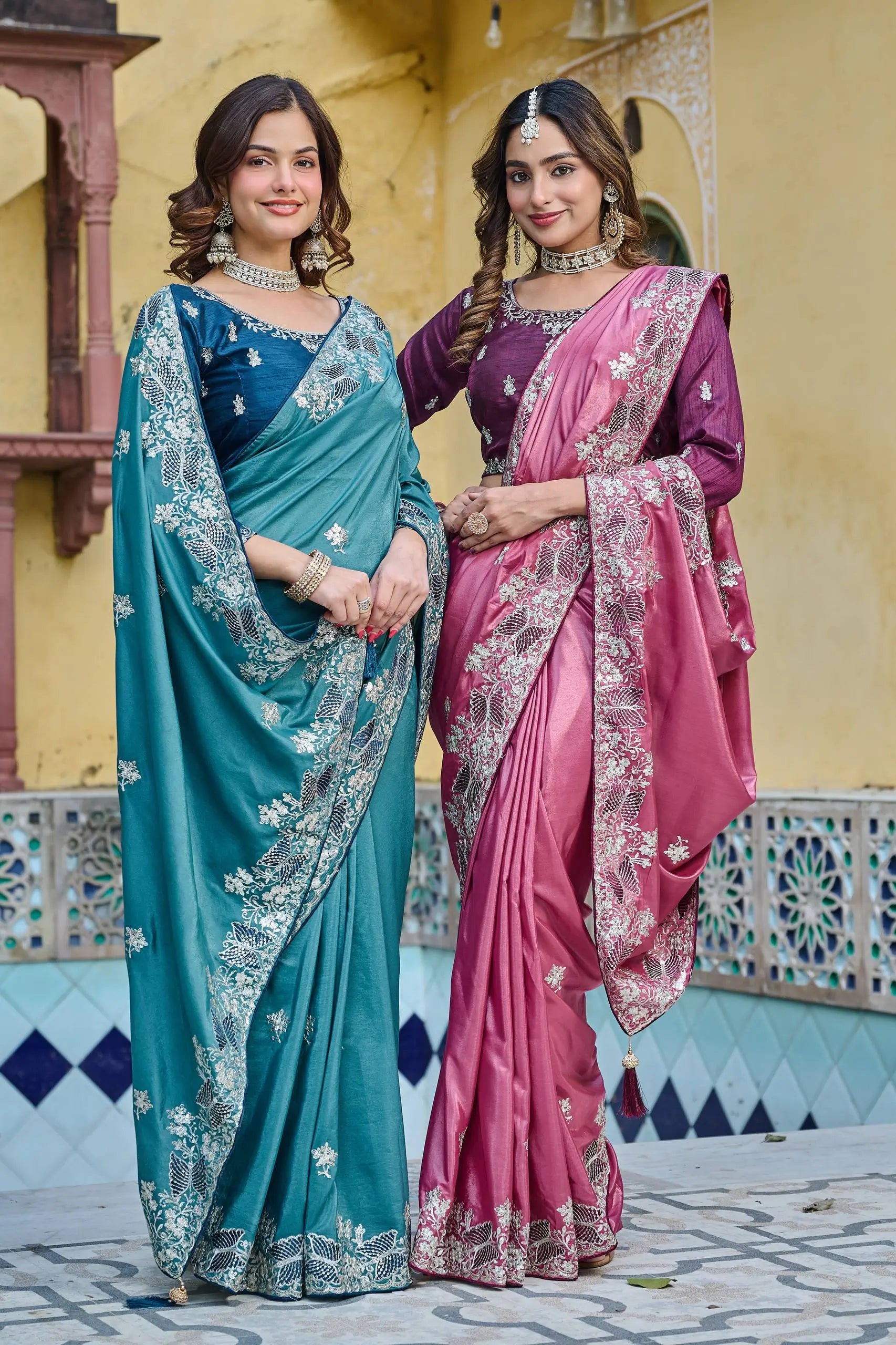 Pure Silk Embroidered Saree with Mono Silk Blouse