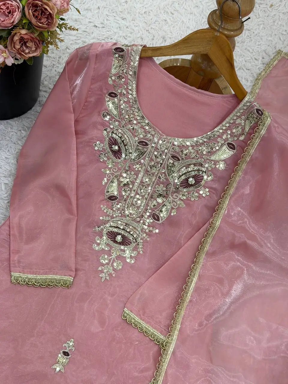 Pure Silk Embroidered Suit Set