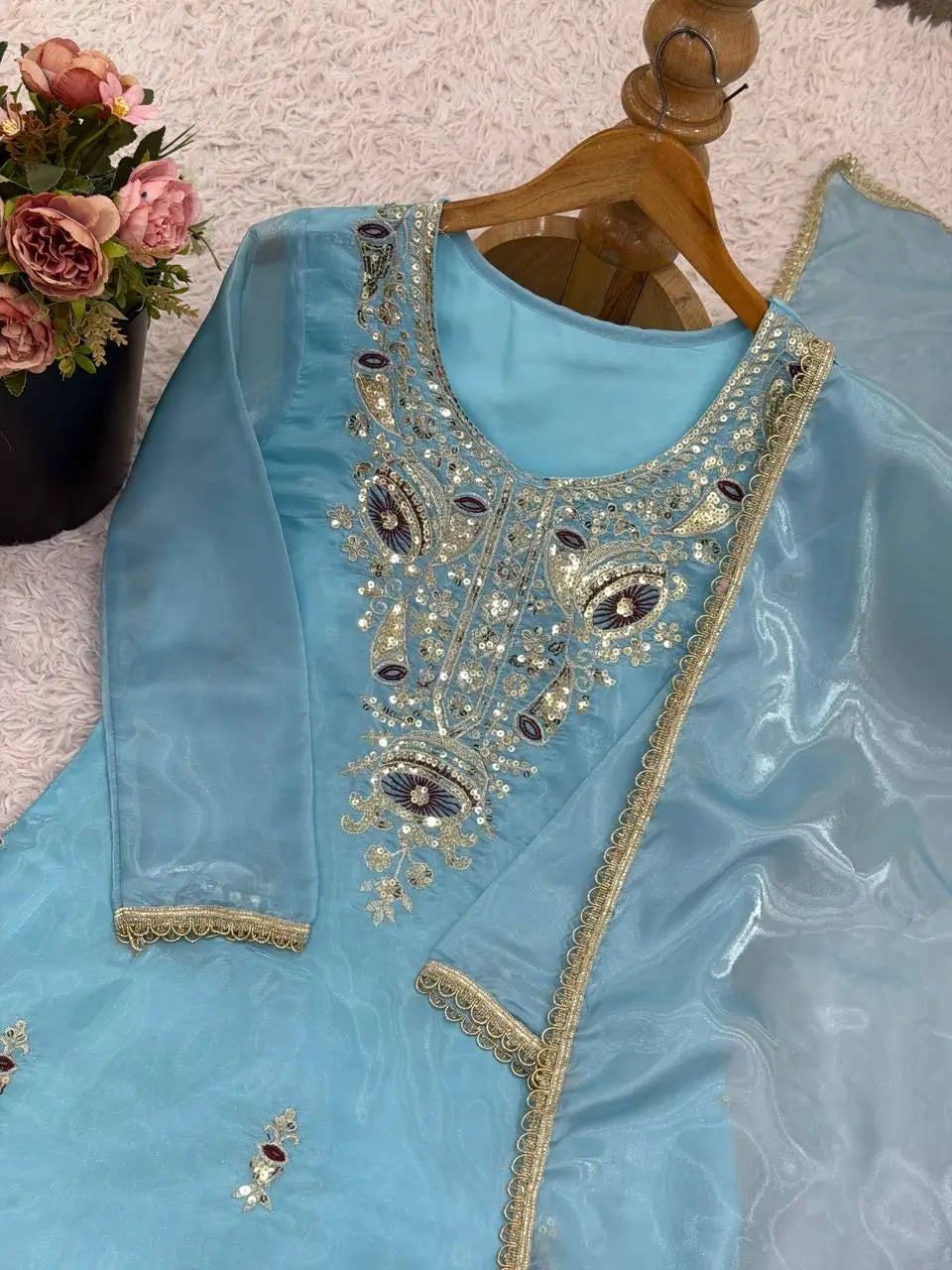 Pure Silk Embroidered Suit Set