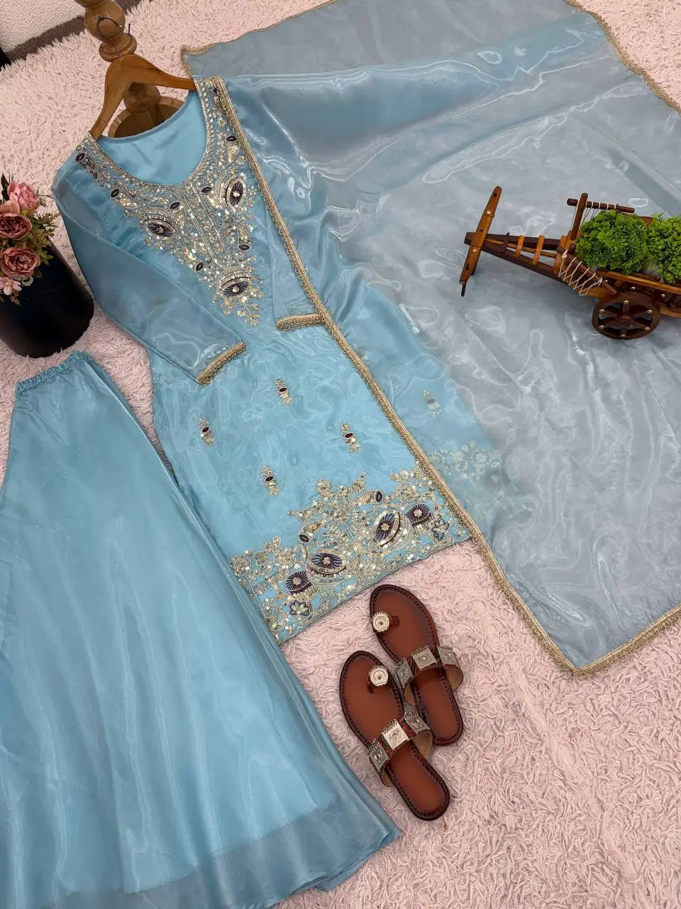 Pure Silk Embroidered Suit Set