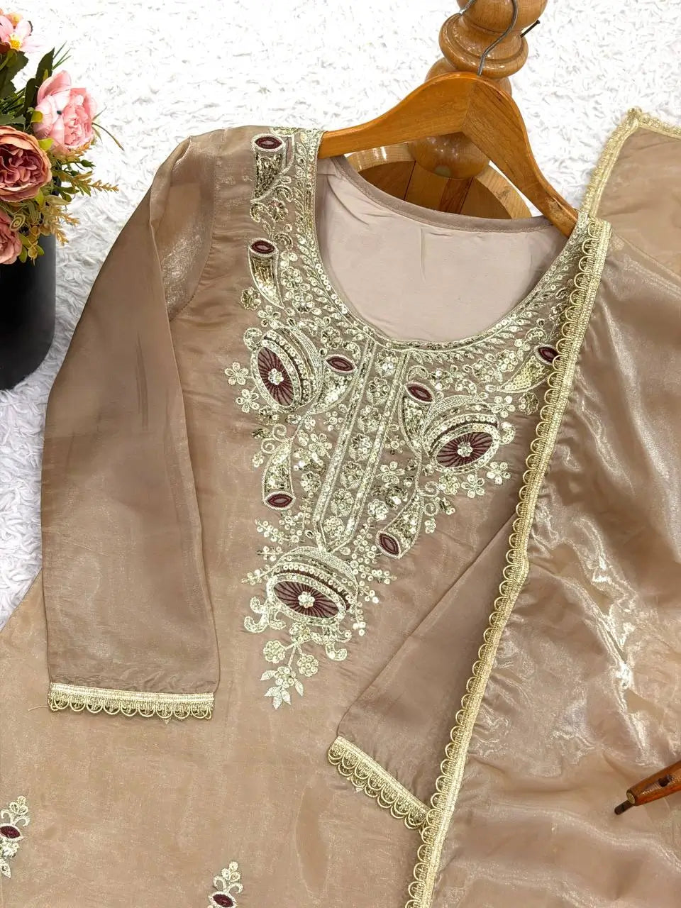 Pure Silk Embroidered Suit Set