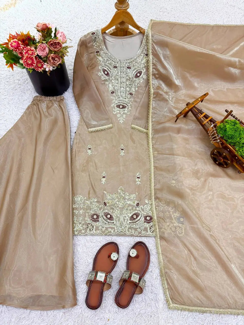 Pure Silk Embroidered Suit Set