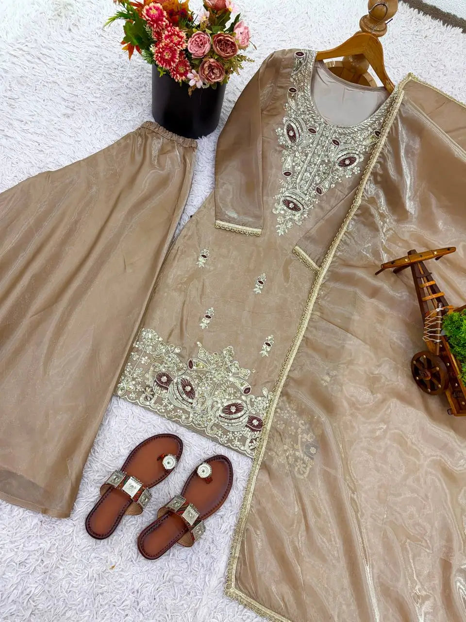 Pure Silk Embroidered Suit Set
