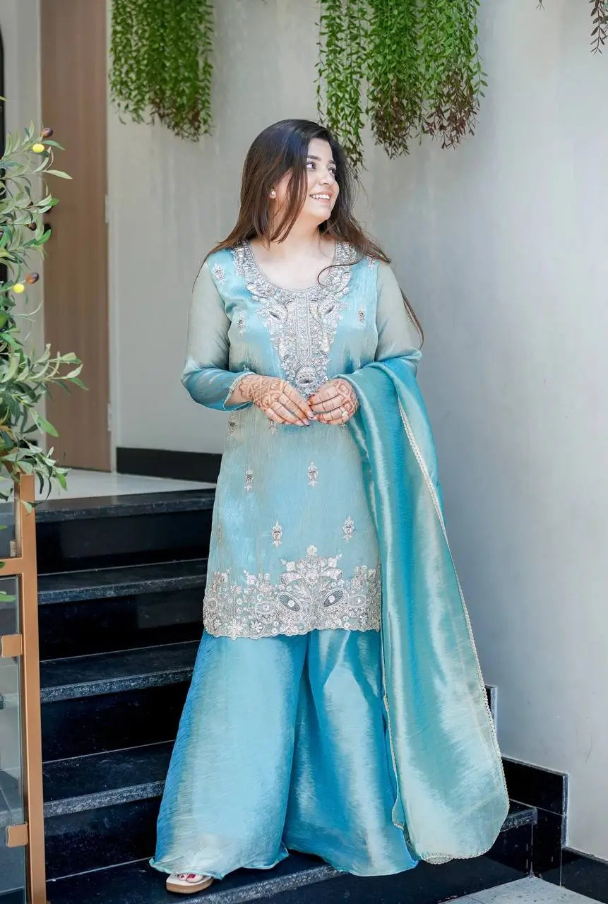 Pure Silk Embroidered Suit Set