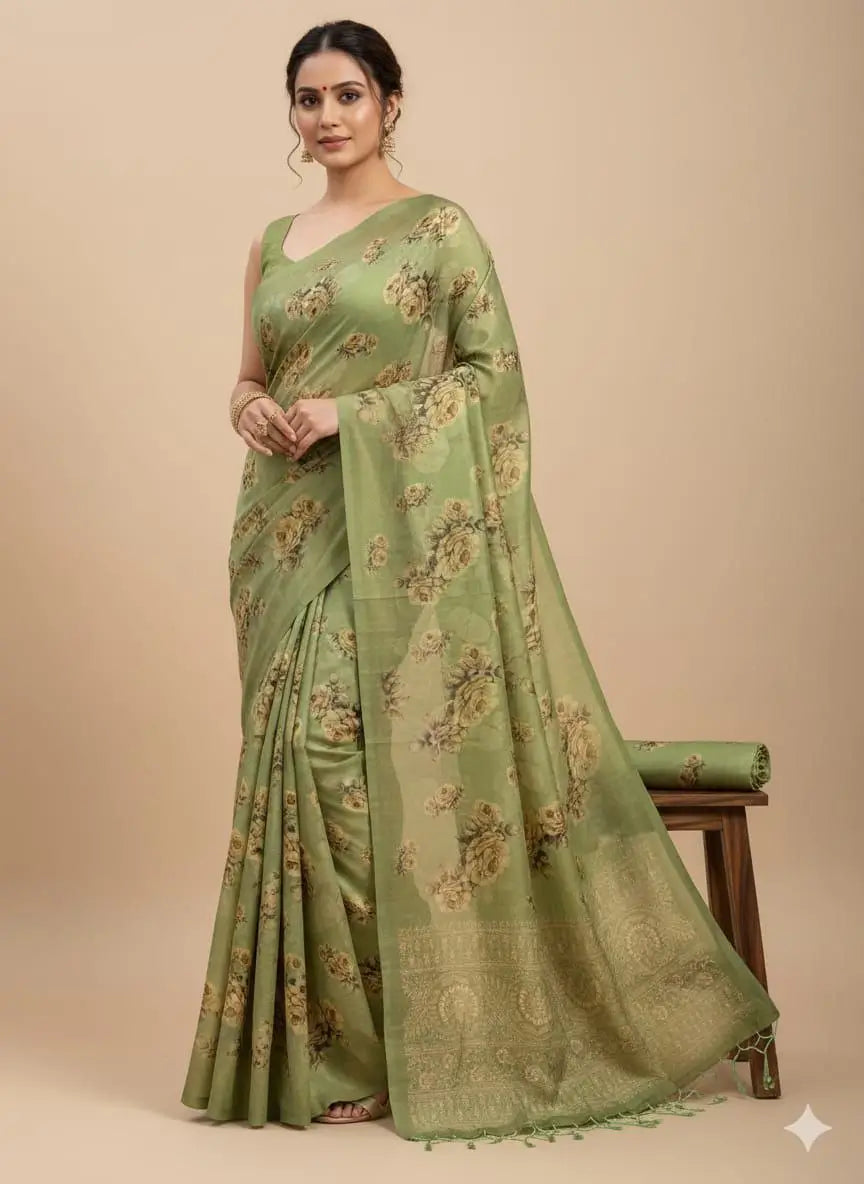 Pure Tussar Silk Digital Floral Print Saree