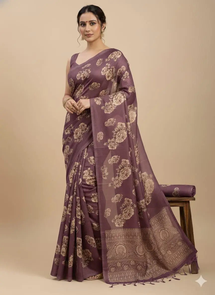Pure Tussar Silk Digital Floral Print Saree
