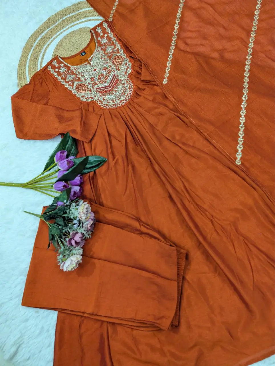 Pure Vichitra Silk Embroidered Kurta Set with Dupatta