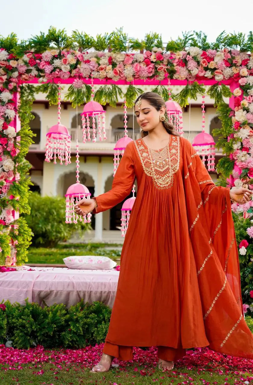 Pure Vichitra Silk Embroidered Kurta Set with Dupatta