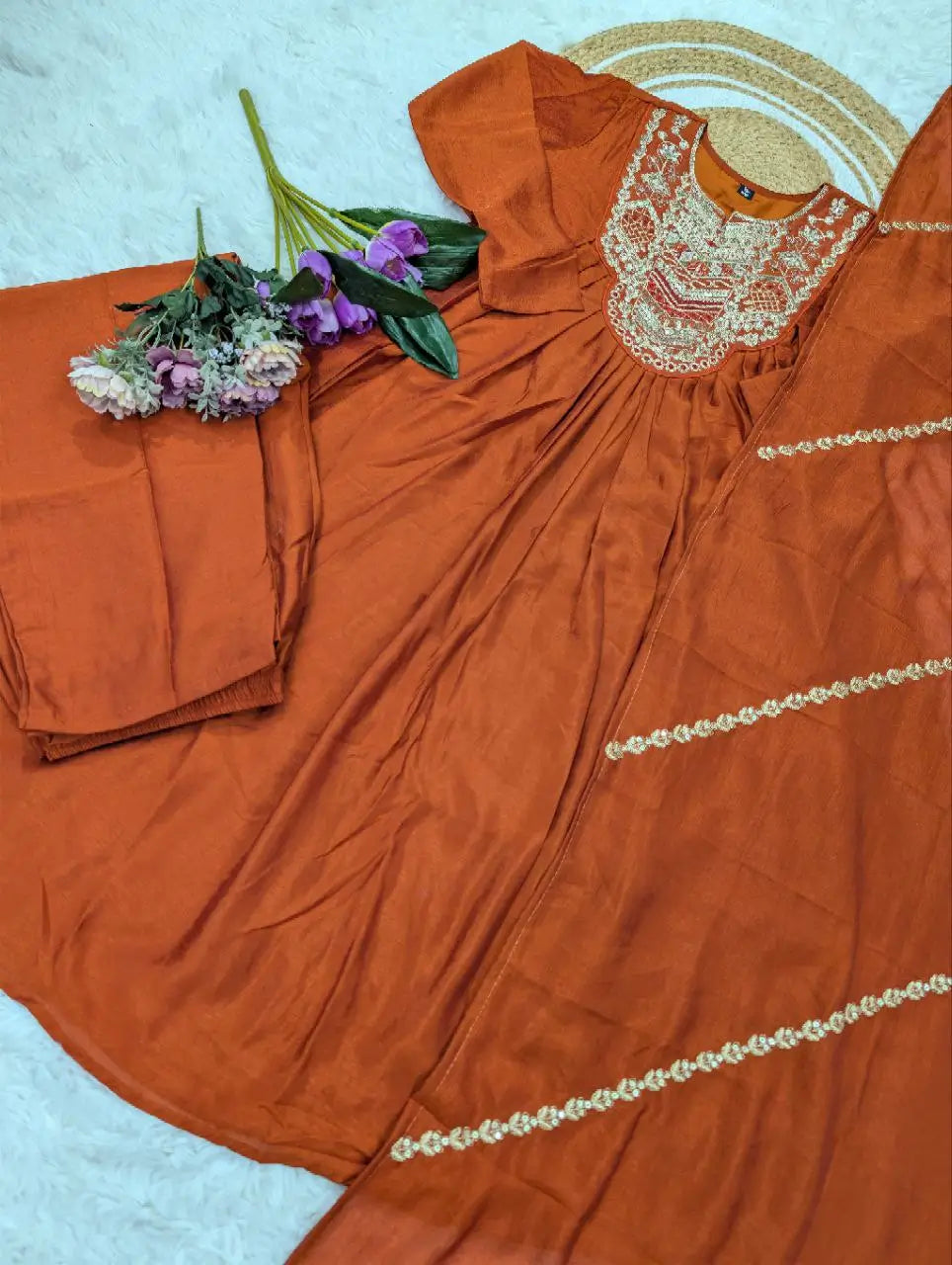 Pure Vichitra Silk Embroidered Kurta Set with Dupatta