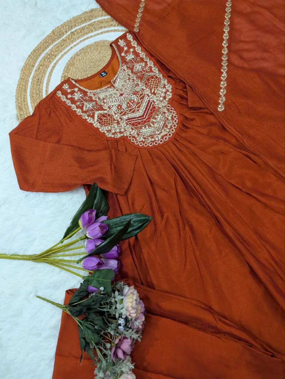 Pure Vichitra Silk Embroidered Kurta Set with Dupatta