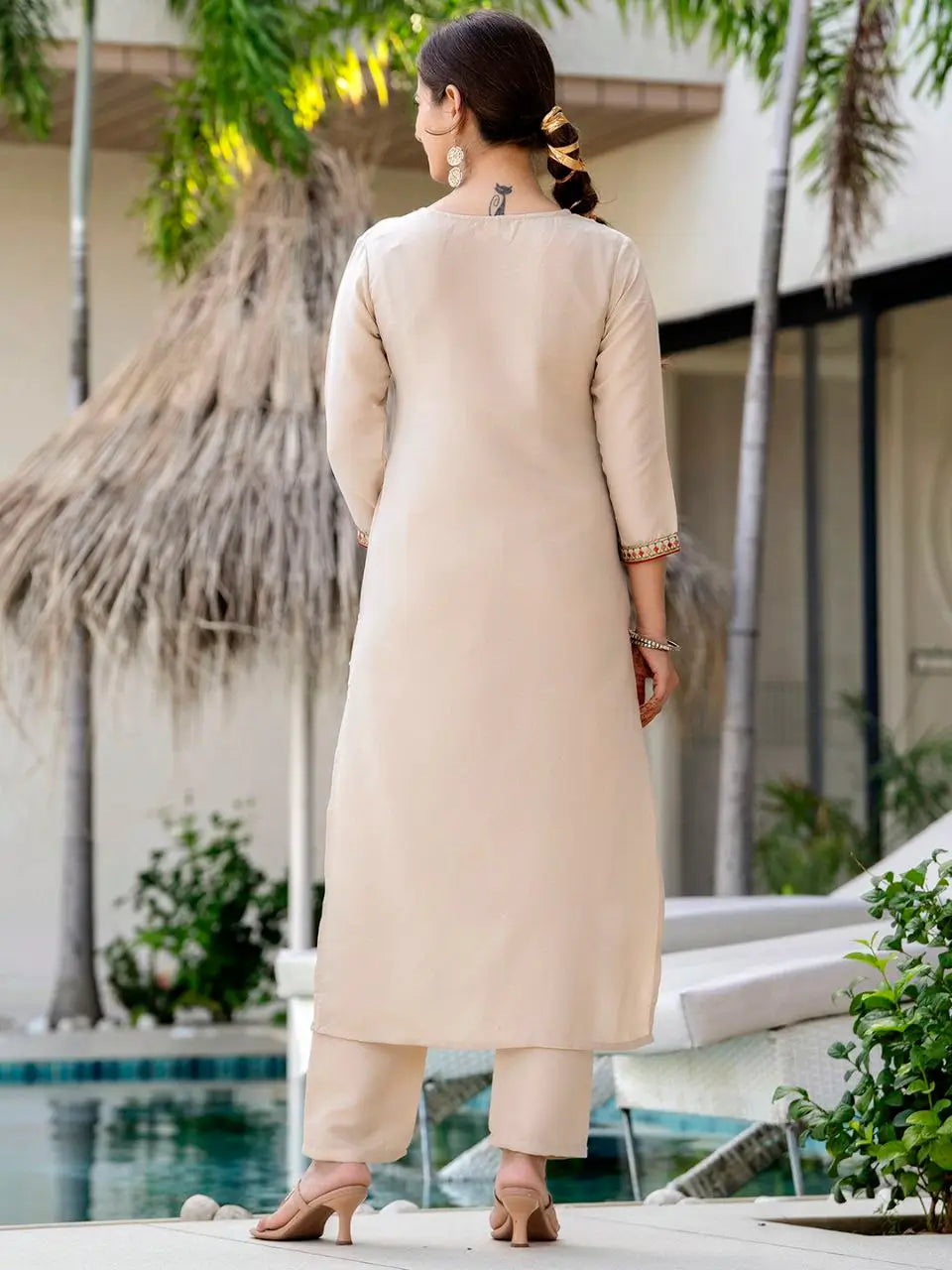 Pure Viscose Rayon Embroidered Kurta Set with Organza Dupatta