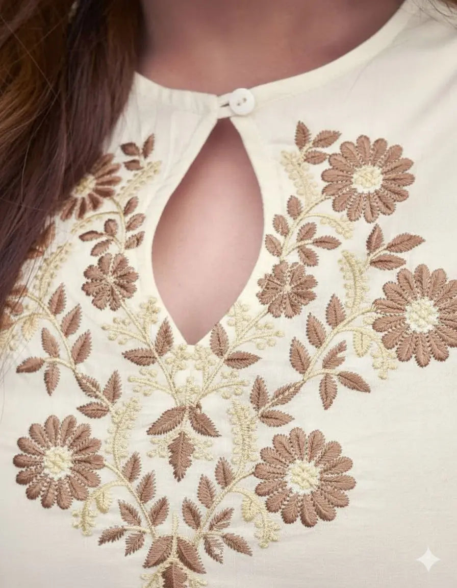 Pure Viscose Rayon Slub Embroidered Kurta Set with Organza Dupatta